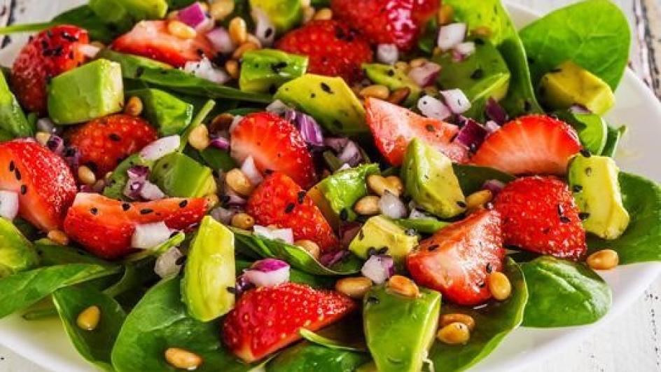 Spinach and Fruit Salad with Avocado Citrus Dressing