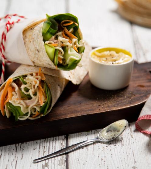 Creamy chicken noodle wraps