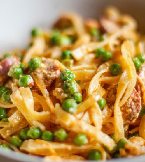 Delicious Pea, Bacon and Feta Cheese Noodles img